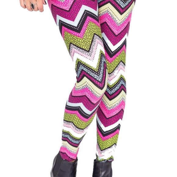 Agnes & Dora S/M Leggings Chevron Scales BRIGHT Leggings NWT w Original Dust Bag - Picture 6 of 11